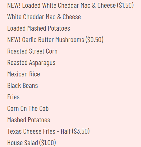 Sides Selection Choices